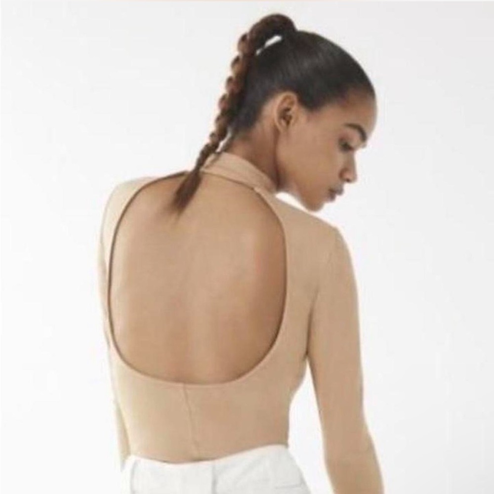 Urban Outfitters Open backed Turtleneck Long Sleeve Top in Taupe/Tan